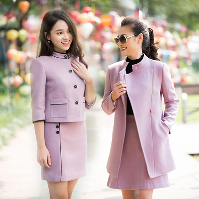 set dạ đồng màu, chân váy chữ A, áo dạ dáng lửng, áo khoác dạ, vest dạ