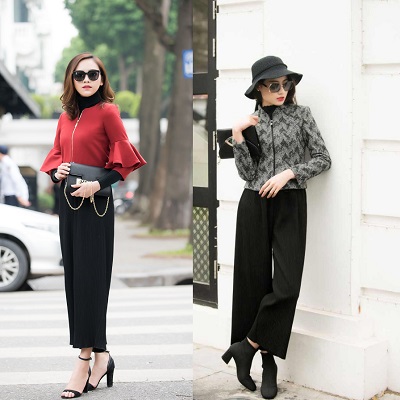 áo vest, áo vest dáng ngắn, vest dạ dáng ngắn, quần ống rộng, phối áo vest với quần ống rộng