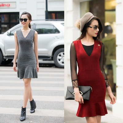 đầm dạ đuôi cá, đầm liền đuôi cá, đầm đuôi cá, đầm đuôi cá công sở, dam cong so, dam da duoi ca