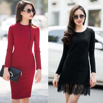 đầm mùa đông, đầm công sở mùa đông, đầm dạ, đầm len, dam cong so mua dong