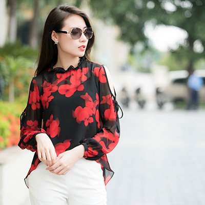 sơ mi họa tiết, váy xòe, áo khoác dạ