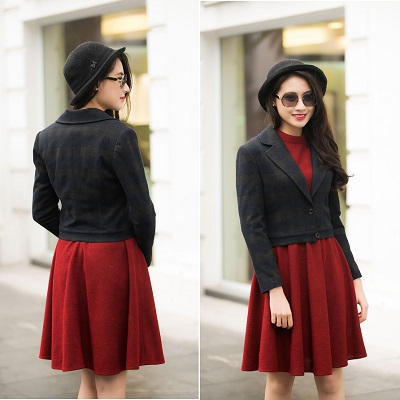 vest dạ, đầm xòe, mix vest dạ với đầm xòe, áo vest dạ, vest cong so