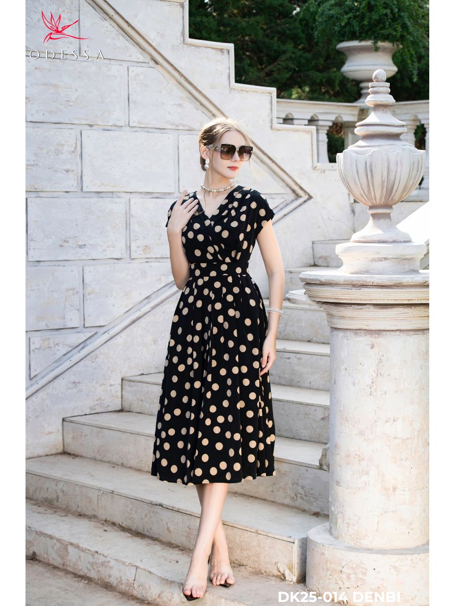 ĐẦM CỔ V THẮT EO DK25-014