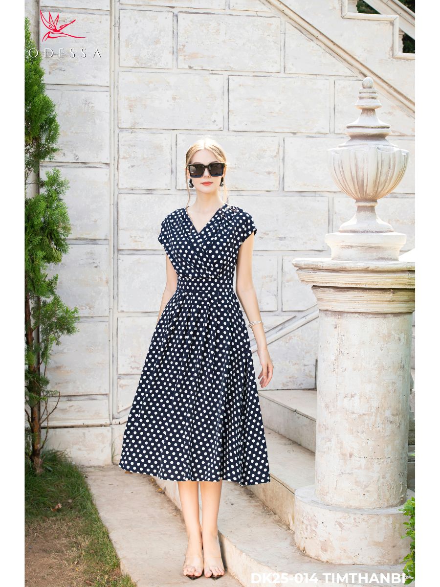 ĐẦM CỔ V THẮT EO DK25-014