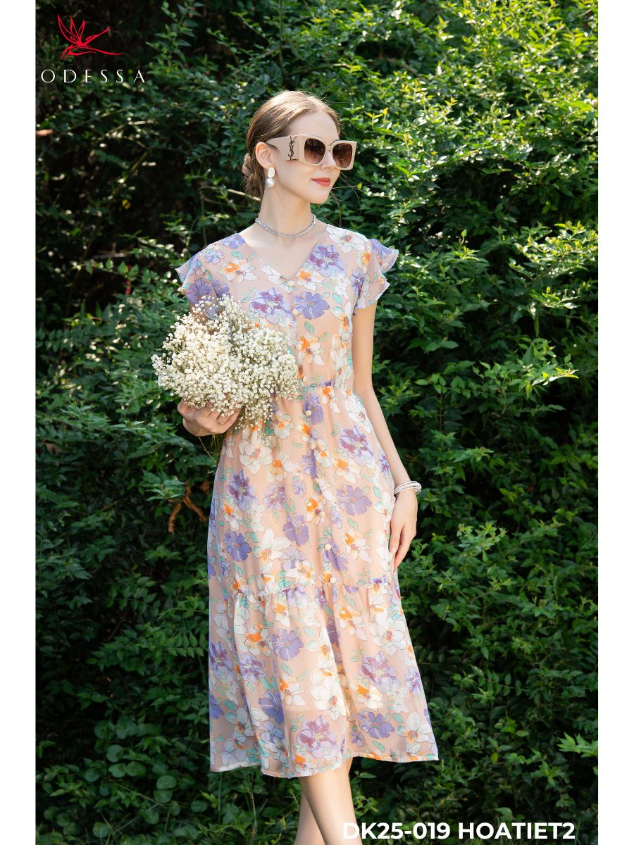 ĐẦM CỔ V PHỐI TAY CÁNH TIÊN DK25-019