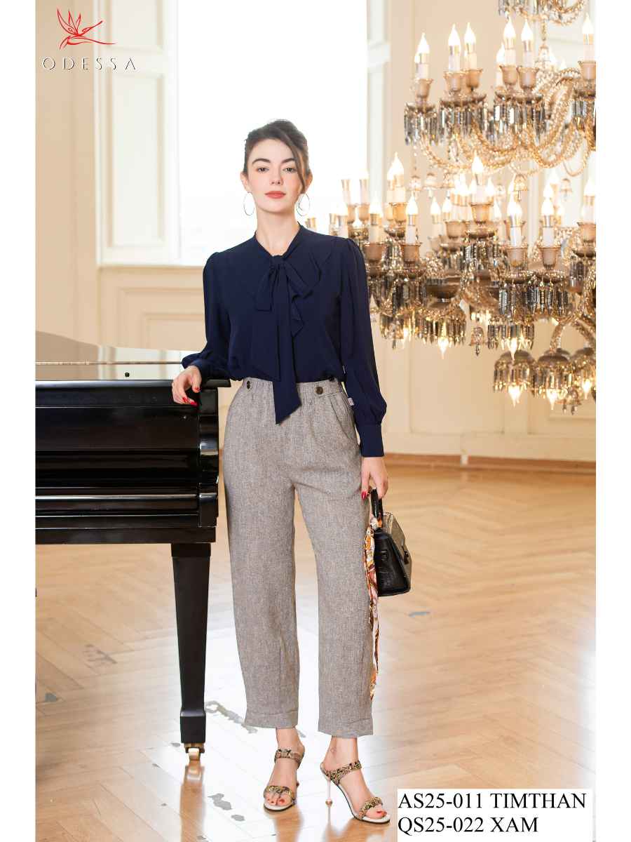 ÁO SƠ MI CỔ SEN VẠT NƠ THANH LỊCH AS25-011