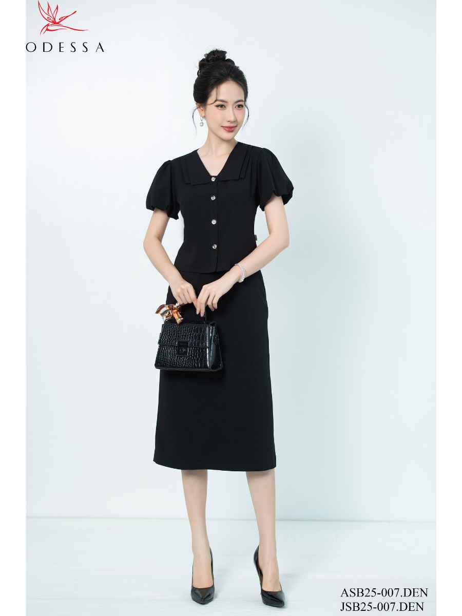 ÁO SƠ MI CỔ V TAY BỒNG ĐIỆU ĐÀ ASB25-007