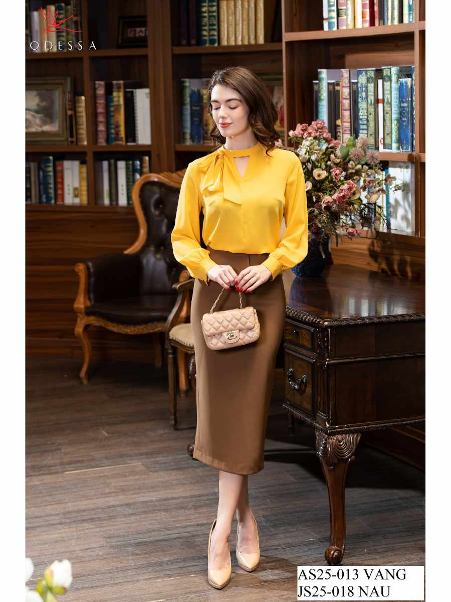 ÁO SƠ MI DÀI TAY NƠ CỔ CÁCH ĐIỆU AS25-013