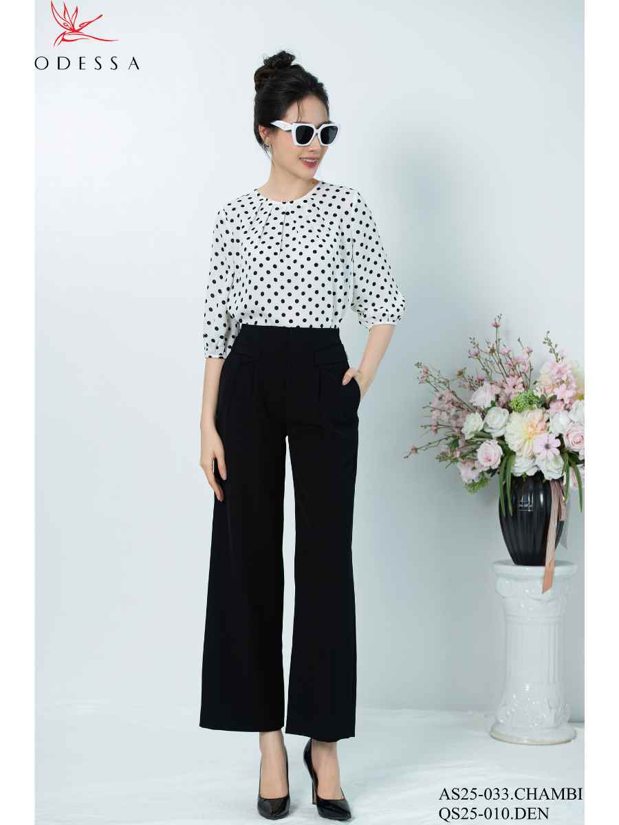 ÁO SƠ MI TAY LỬNG CỔ XẾP LY TRANG NHÃ AS25-033