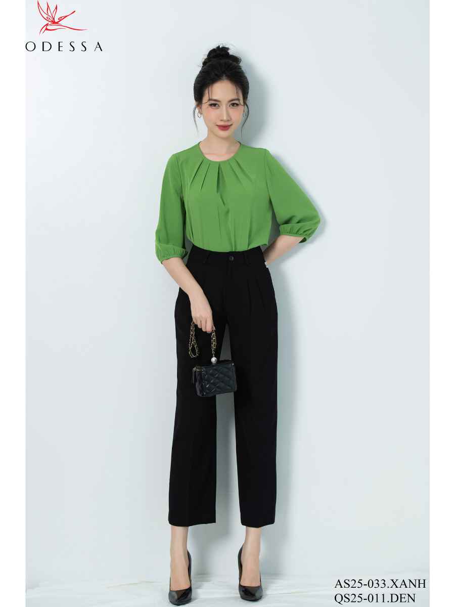 ÁO SƠ MI TAY LỬNG CỔ XẾP LY TRANG NHÃ AS25-033