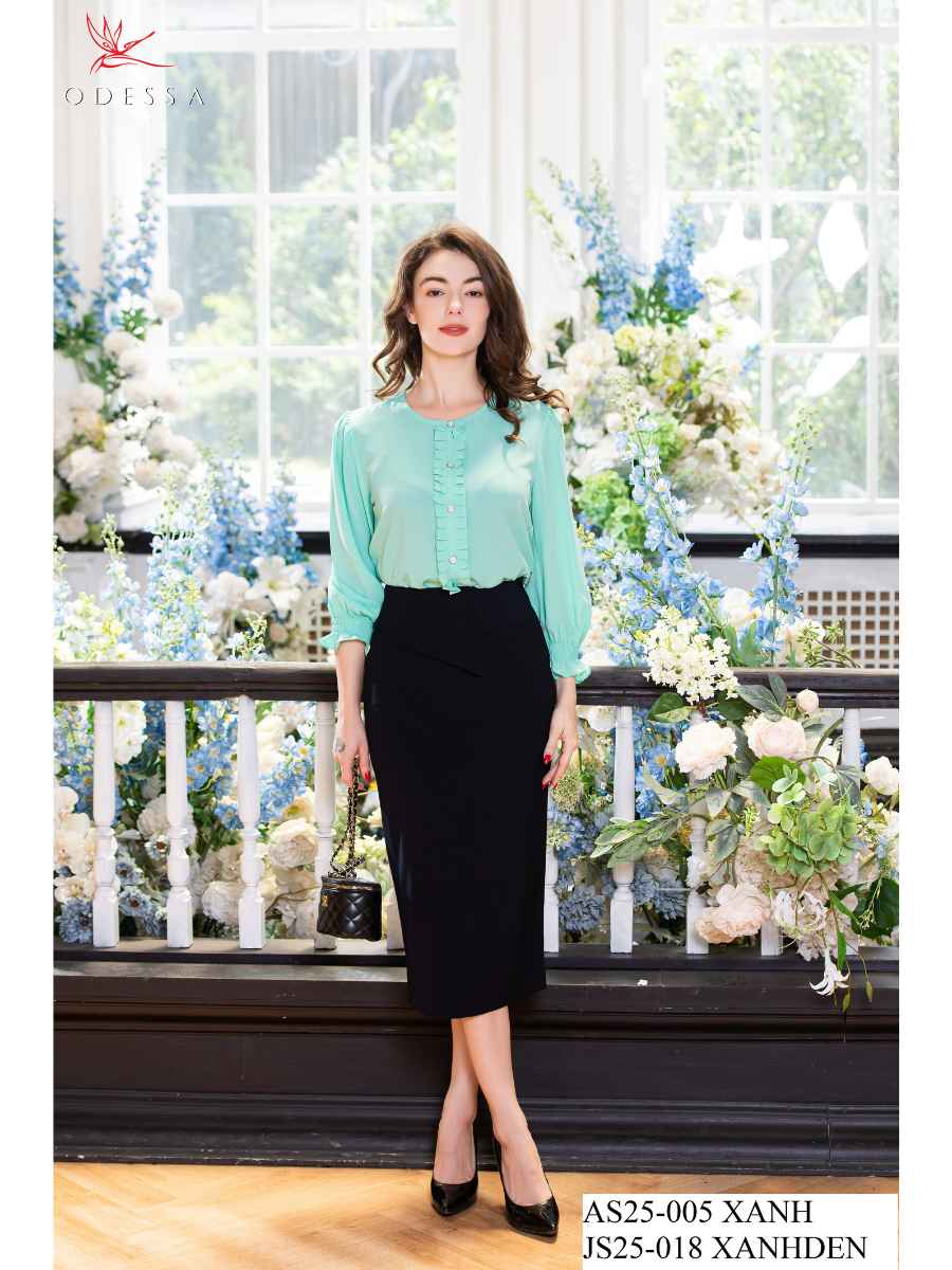 CHÂN VÁY BÚT CHÌ VẠT TRƯỚC CÁCH ĐIỆU JS25-018