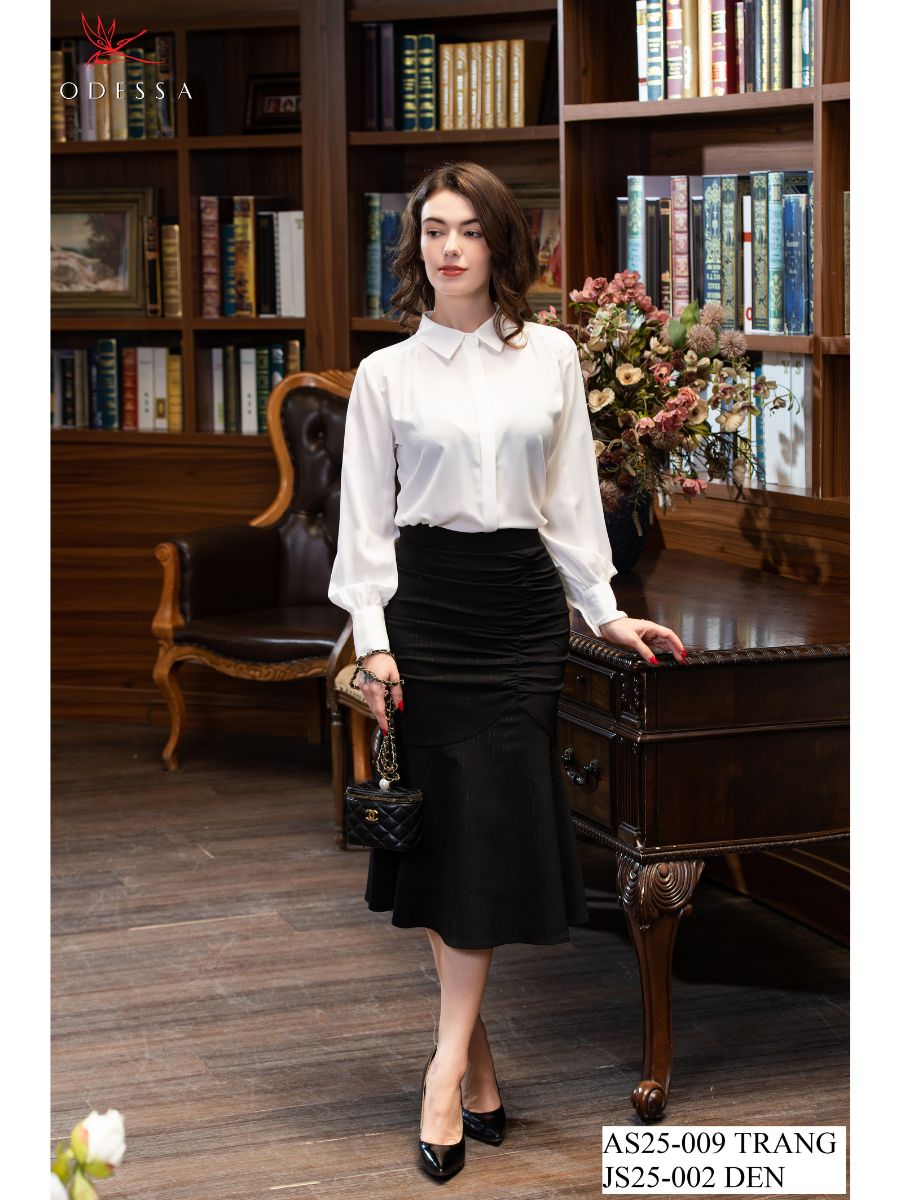 CHÂN VÁY ĐUÔI CÁ NHÚN HÔNG JS25-002