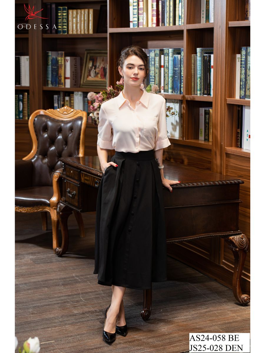 CHÂN VÁY XÒE PHỐI NÚT JS25-028