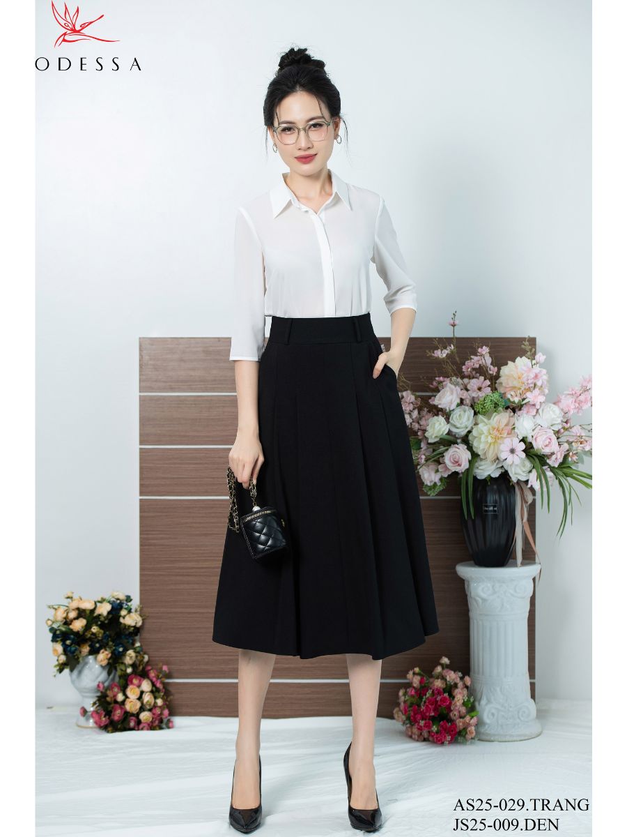 CHÂN VÁY XÒE XẾP LY TÚI CHÉO JS25-009