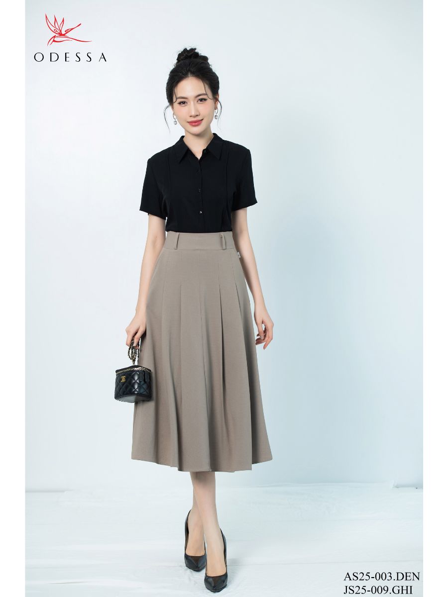 CHÂN VÁY XÒE XẾP LY TÚI CHÉO JS25-009