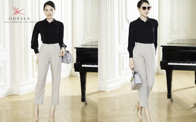 Quần ống côn + Áo sơ mi công sở