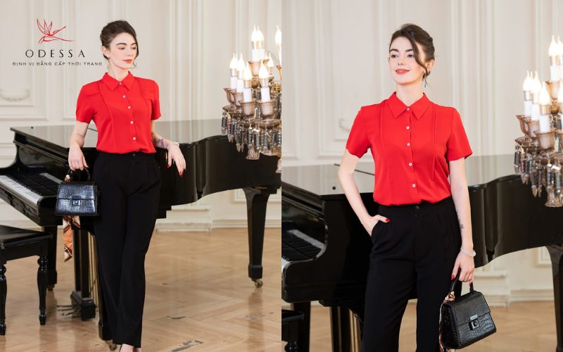 Quần ống đứng + Áo sơ mi công sở