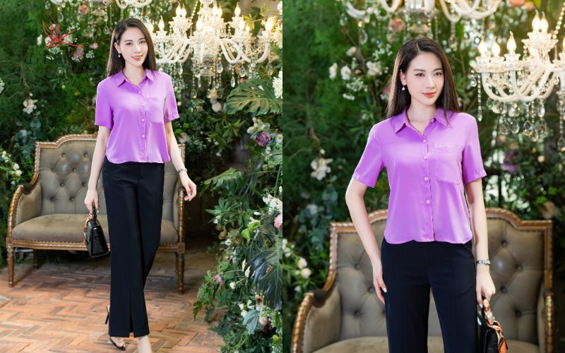 Áo sơ mi cổ đức chất lụa cao cấp