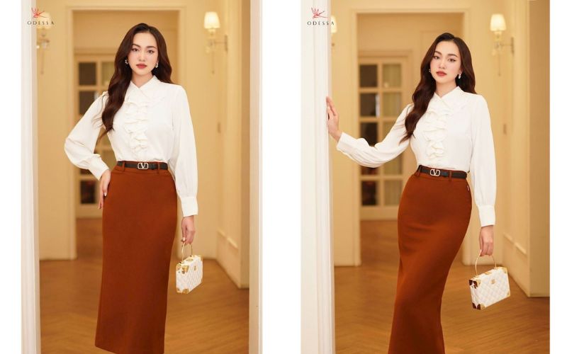 Áo sơ mi trắng bèo nhún