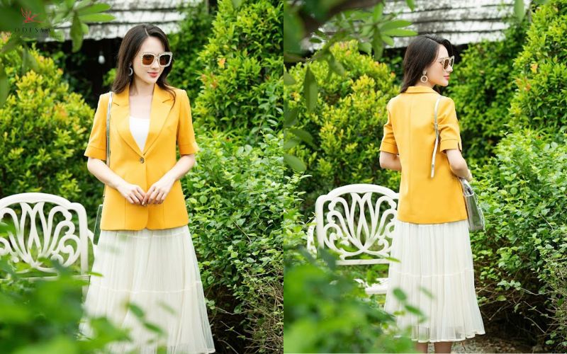 Chân váy dài qua gối phối cùng áo blazer – Phong cách công sở chuẩn chỉnh Chân váy dài qua gối phối cùng áo blazer – Phong cách công sở chuẩn chỉnh