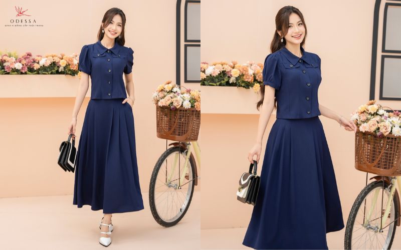 Chân váy dài phối cùng áo croptop Chân váy dài phối cùng áo croptop