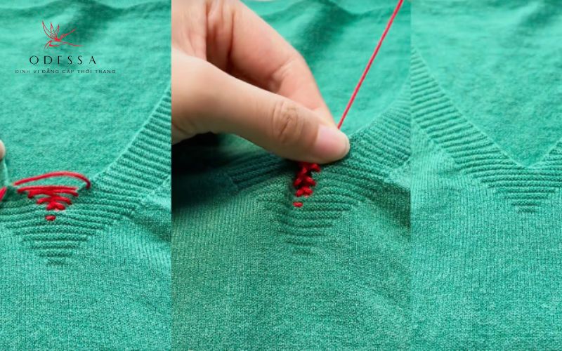 Sử dụng kim chỉ và khâu lại cổ áo