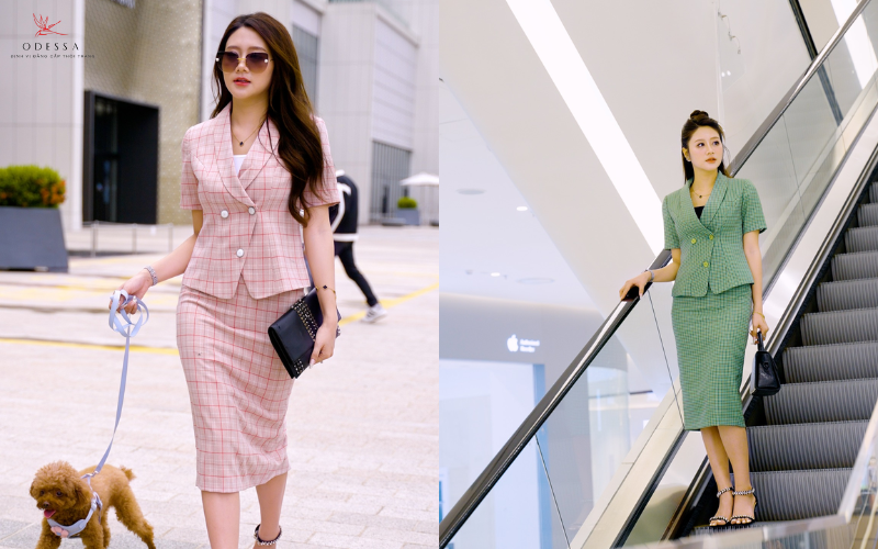 Set vest kẻ trẻ trung vải tuypsi cao cấp Set vest kẻ trẻ trung vải tuypsi cao cấp