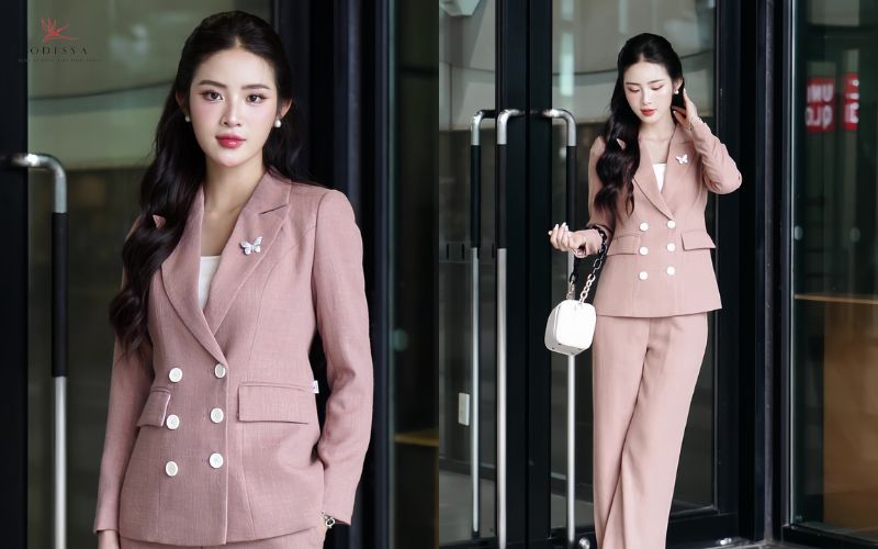 Set vest nữ dài tay màu hồng Set vest nữ dài tay màu hồng