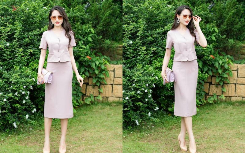 Áo vest nữ ngắn tay màu tím pastel