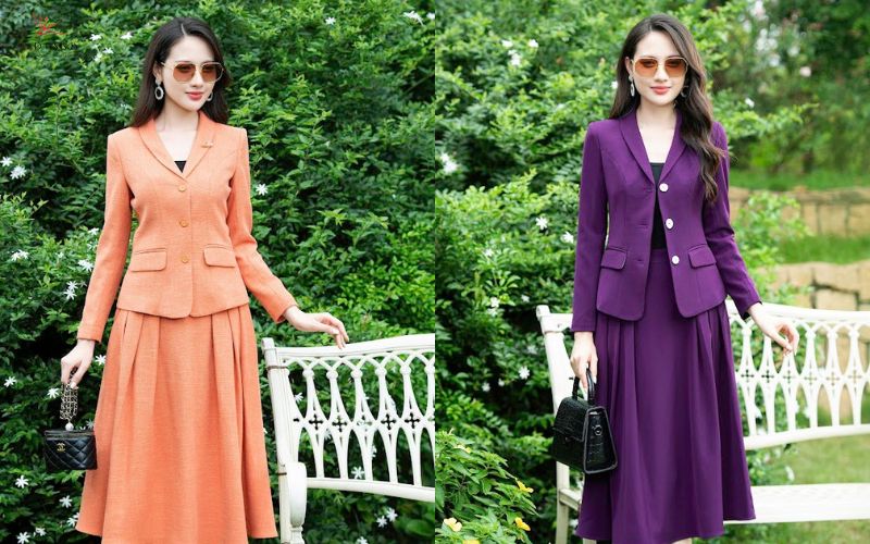 Áo Comple nữ dáng lửng cùng chân váy xòe