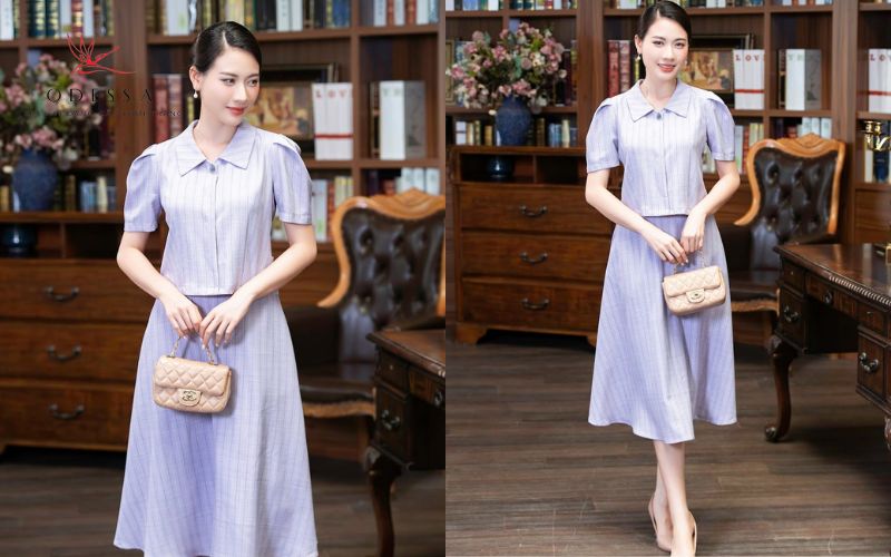 Chân váy suông dệt gân xếp ly nhẹ 