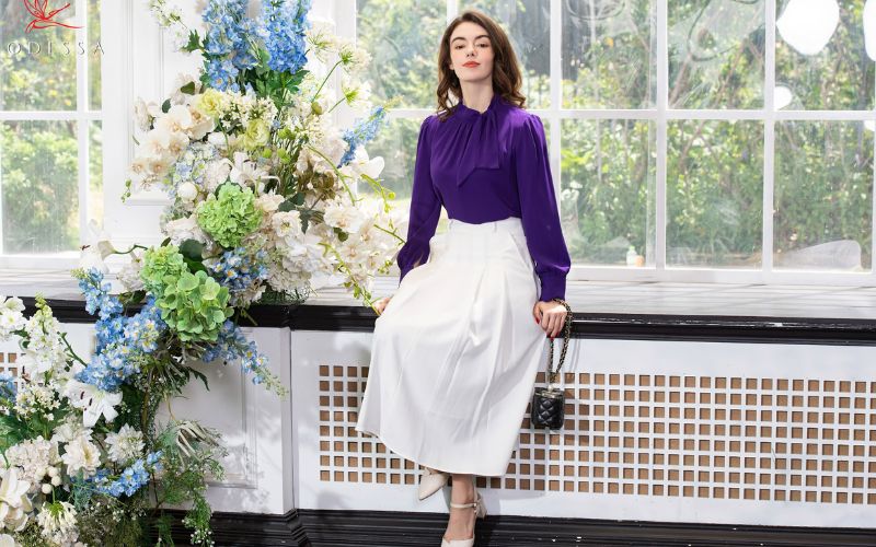 Chân váy xòe xếp ly túi chéo 