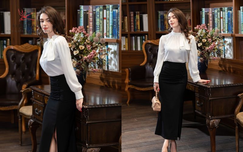 Chân váy bút chì dáng dài xẻ tà