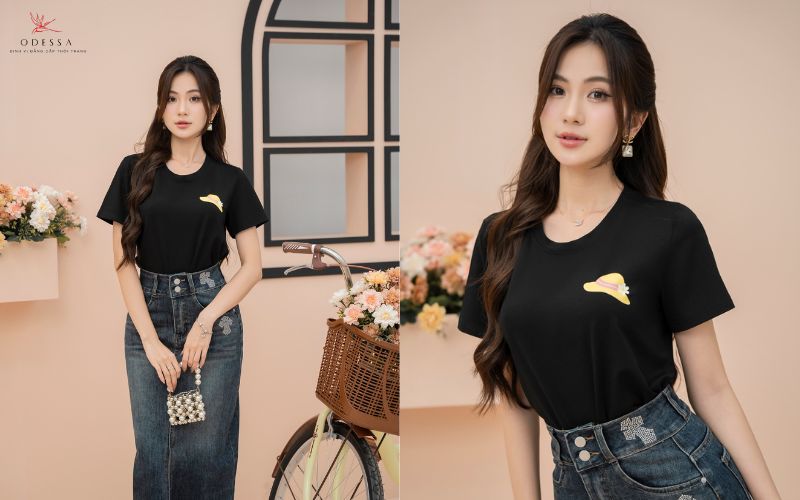 Mix đồ với chân váy Juyp Jean - Chân váy Juyp Jean mix áo thun