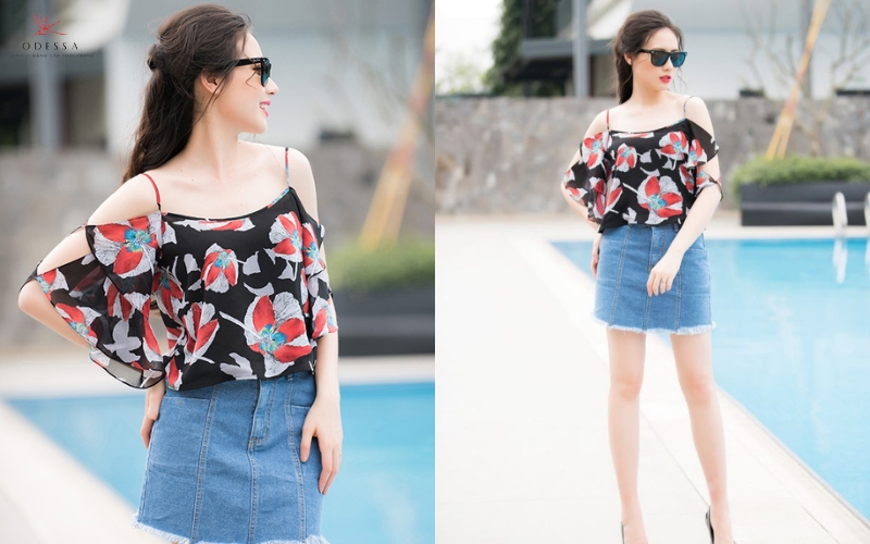 Mix đồ với chân váy Juyp Jean - Chân váy Juyp Jean phối áo 2 dây