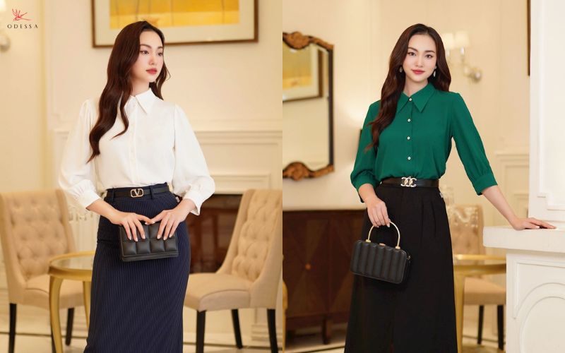 Chân váy liền áo kiểu sơ mi công sở