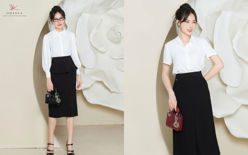 Chân váy juyp và áo sơ mi Chân váy juyp và áo sơ mi
