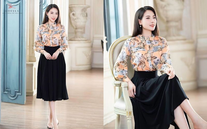 Áo tay bồng và chân váy chữ A Áo tay bồng và chân váy chữ A