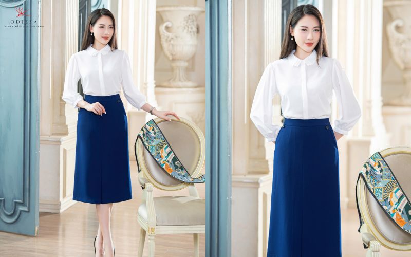 Áo sơ mi trắng phối cùng chân váy bút chì