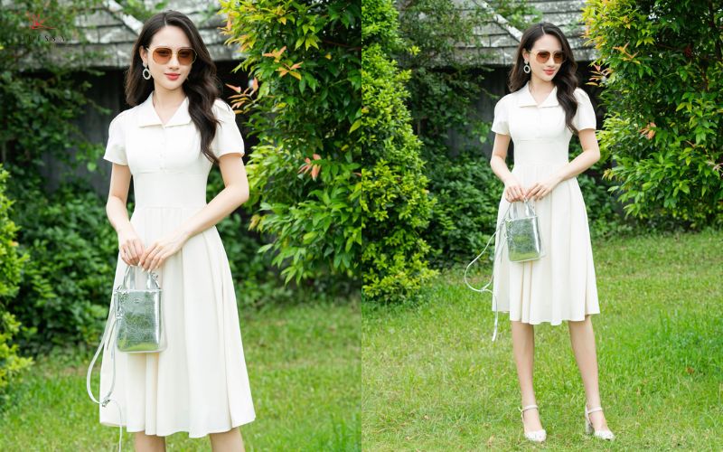 Đầm công sở liền đơn giản, thanh lịch