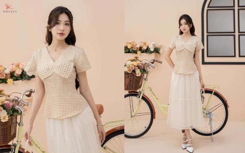 Áo peplum cùng chân váy xòe