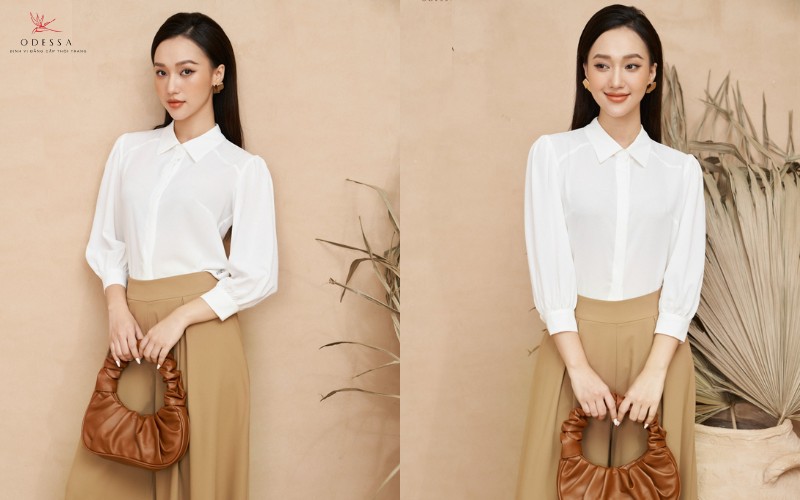 Áo tay bồng phối cùng váy chữ A