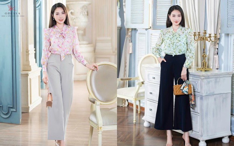 Áo sơ mi mix cùng quần culottes ống rộng