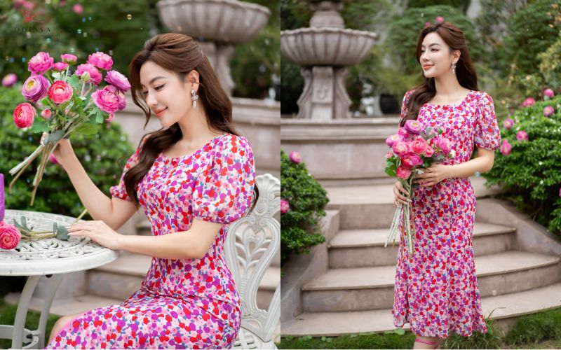 Đầm hoa đuôi cá tôn dáng