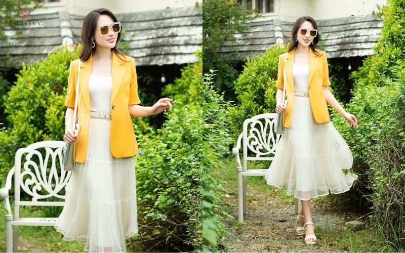 Áo blazer cùng đầm liền thân