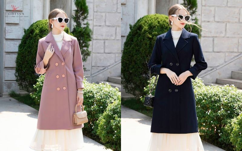 Áo măng tô mix cùng váy liền