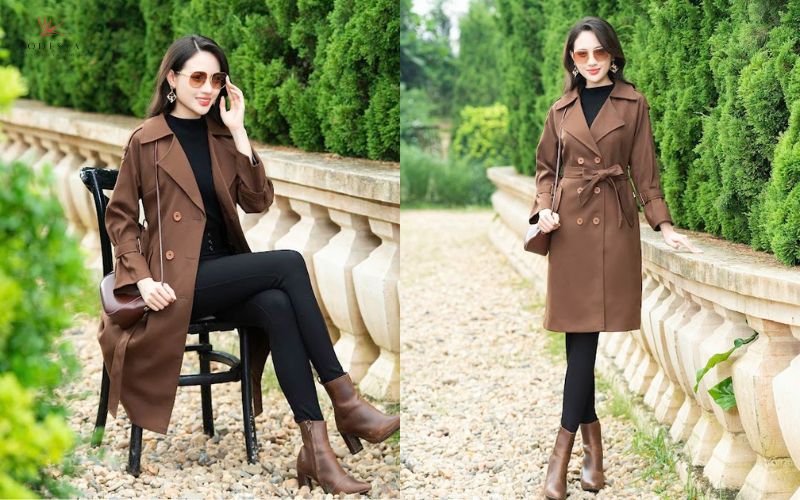 Áo khoác măng tô mix cùng quần legging