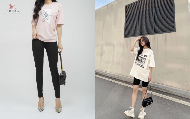 Phối quần legging với áo phông dáng dài