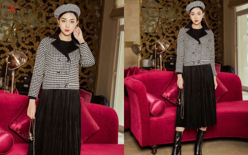 Set vest dạ tweed sang chảnh