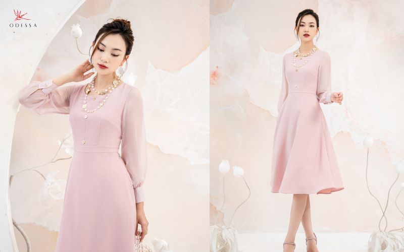 Đầm pastel tay voan tiểu thư